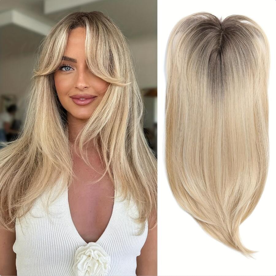 Tóc mái giả cài kẹp, dài 20 inch, che phủ 360°, dành cho phụ nữ có tóc thưa, màu ombre từ nâu nhạt đến vàng. - Nhiều màu - Xem 1