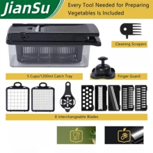 14-i-1 multifunktionell grönsakshackare, manuell matskärare med behållare och säkerhetsskydd, lätt att rengöra köksredskap för lök, potatis, fruktsalladsmakning - Multifärgad - Visa 9