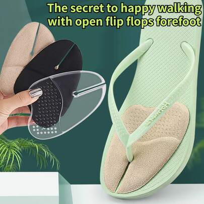 QKC 1pair Silicone Slippers Sandals Forefoot Pad Flip-Flop Pad Clip Foot Pads GEL Shoes Insole Foot Care Massage Particle Non-Slip Cushion