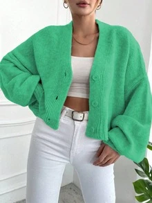 2025 European And American Style Spring/Autumn/Winter New Versatile Loose Short Sleeve Knit Long Sleeve Sweater Cardigan Jacket For Women - Green - View 2