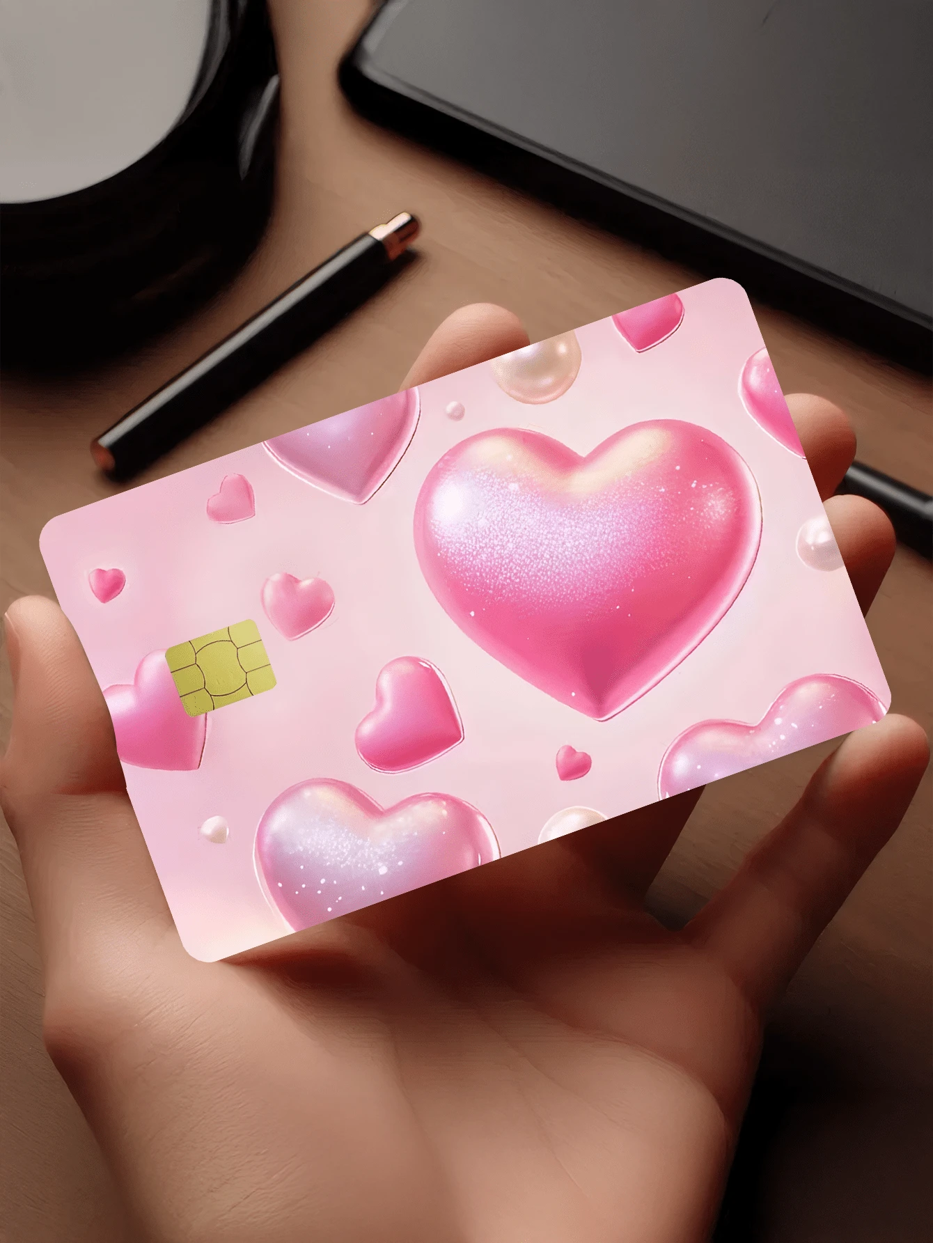 1 pieza Pegatina de tarjeta de crédito con corazón grande rosa, regalo romántico para parejas, regalo de fiesta y cumpleaños, hecho de material PVC, a prueba de huellas dactilares y resistente a los arañazos, adecuado para hombres, mujeres, parejas, para decorar tarjetas de débito/crédito, tarjetas universitarias, etc. - Tipo A - Ver 1