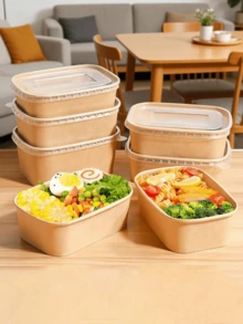 10/5/1pcs Disposable Paper Food Storage Containers With Transparent PP Lids, Dust And Insect Proof, Suitable For Takeout Meal Boxes, Restaurant Takeout Boxes, Home BBQ Trays, Breakfast, Bread And Snack Containers. Paper Material, Leak-Proof, Suitable For Outdoor Picnics, Home Kitchen, Restaurants And Travel. - Multicolor - View 12
