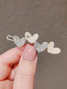 1pc/2pcs Gold Tone Sweet Heart Shaped Hair Clip, Bangs Clip, Cute Girl Style Side Frog Clip, Back To School Season, Claw Clips, Head Accessories - Gold - View 1