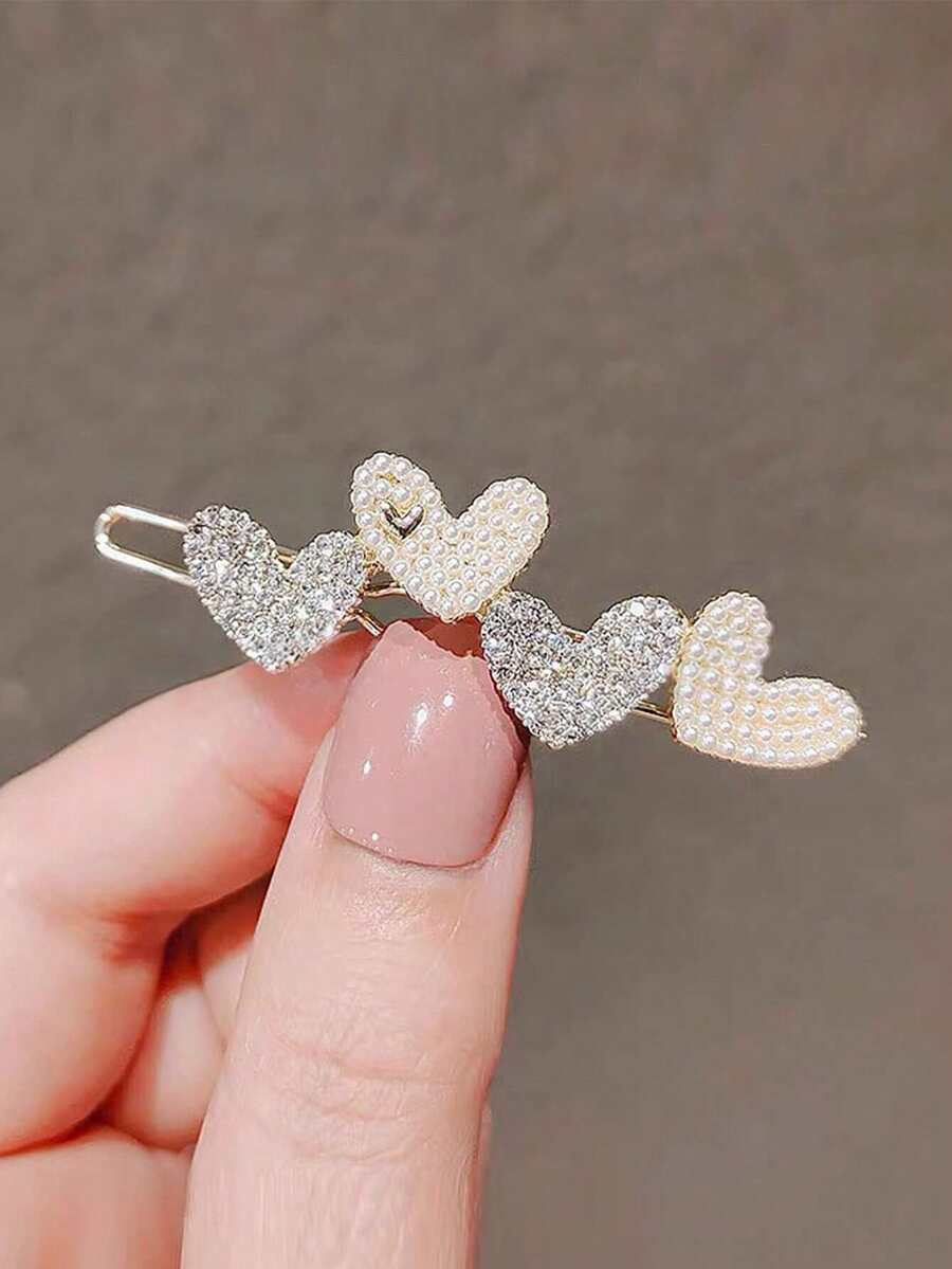1pc/2pcs Gold Tone Sweet Heart Shaped Hair Clip, Bangs Clip, Cute Girl Style Side Frog Clip, Back To School Season, Claw Clips, Head Accessories - Gold - View 1