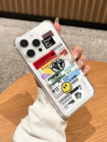 Retro American Graffiti Sticker Card Slot Shockproof Phone Case Compatible With Apple 17/16/14 Pro Max, High-Quality New Design Compatible With Iphone 13, Fashionable Protection Case Compatible With Iphone 12/12 Pro, Minimalist Style Compatible With Iphone 11, Suitable Compatible With Iphone 15 Pro Max - Clear - View 2