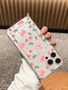 Cute Cherry Bow Inlay Shockproof Phone Case Compatible With Apple 17/16/14 Pro Max, High-Quality New Model Compatible With Iphone 13, Fashionable Phone Protective Cover Compatible With Iphone 12/12 Pro, 11, 15 Pro Max, Minimalist Ins Style Compatible With Iphone 16/17 Pro Max - Clear - View 6