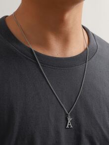 1 件个性化英文 26 字母吊坠项链，男士日常佩戴 - 銀色 - 查看 4