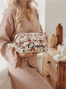 Customized Embroidered Floral Handbag, Personalized Bridesmaid Gift, Embroidered Ladies Shoulder Bag, Single Lady Gift, Christmas Gift, Personalized Bridesmaid Zipper Pouch - Multicolor - View 2