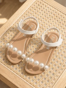EUR 26-36 Sizes Toddler Kids Girls Gold Metallic Woven PU Leather Slide Sandals, Double Strap Design With Soft Padded Insole & Non-Slip Rubber Sole, Casual Summer Shoes For Beach Vacation, Daily Play, School & Family Outings - White - View 4