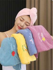 Mũ tắm hình quả bơ hoạt hình, chất liệu lông cừu san hô, thấm hút tốt và mềm mại, mũ trùm đầu bằng lông cừu san hô thêu họa tiết năm sao, mũ phòng tắm, mũ trang điểm, khăn trùm đầu đặc biệt dành cho phụ nữ. - Mũ sấy tóc T008 dùng trong phòng tắm - Xem 3
