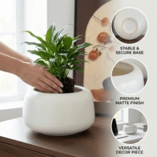 简约哑光白色陶瓷花盆 - 适用于室内植物、多肉植物、常春藤和盆栽植物，现代斯堪的纳维亚风格设计 - A - 查看 8