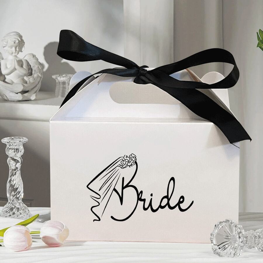 1pc Fashion Bride Gift Box, Wedding Decoration Gift Packaging Box, Lightweight Foldable Gift Box With Ribbon, Engagement Gift Box, Bridal Shower Wedding Party Favor Box