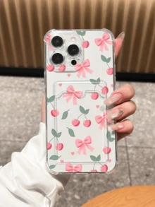 Cute Cherry Bow Inlay Shockproof Phone Case Compatible With Apple 17/16/14 Pro Max, High-Quality New Model Compatible With Iphone 13, Fashionable Phone Protective Cover Compatible With Iphone 12/12 Pro, 11, 15 Pro Max, Minimalist Ins Style Compatible With Iphone 16/17 Pro Max - Clear - View 4