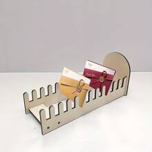 1pc Wooden Card Display Rack - 12 Card Slots, DIY Postcard Holder - Wedding Card Rack, Stickers, Notebook, Gift Card Organizer, Business Card Holder, Desktop Storage Rack, Mother's Day, Anniversary, Graduation, Wedding Gift - A - View 2