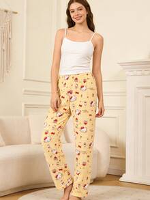 SANRIO 舒适法兰绒蓬松睡裤，休闲家居服，秋冬法兰绒长裤，卡通图案，时尚派对礼物，值得送给朋友、女朋友、情侣，返校季、感恩节、新年礼物 - 黃色 - 查看 11