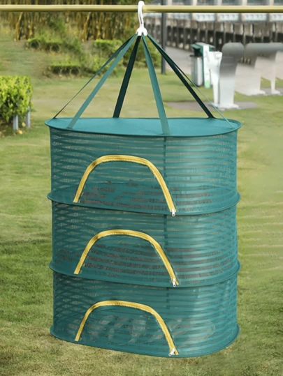 1Pc Zippered, Fully Enclosed Multi Functional Drying Net, Clothes Drying Net, Household Vegetable Drying, Fish Drying, Foldable Drying Net, Layered Drying Basket,Windproof, Dustproof, Insect Proof, Blow Proof, Pet Proof,Indoor And Outdoor