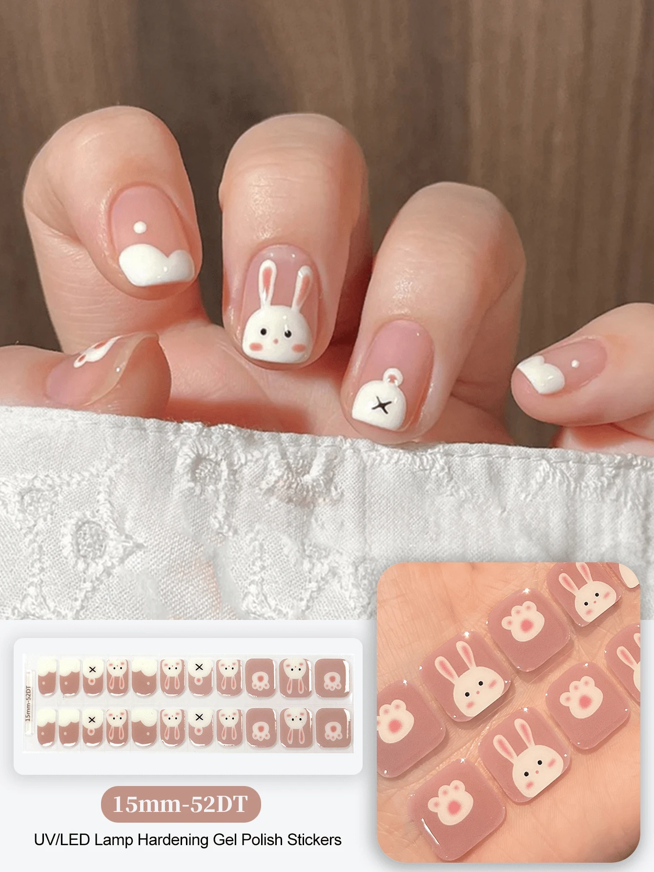 20片半固化凝胶美甲贴，沙龙级耐用，易于粘贴和卸除，需使用UV灯固化