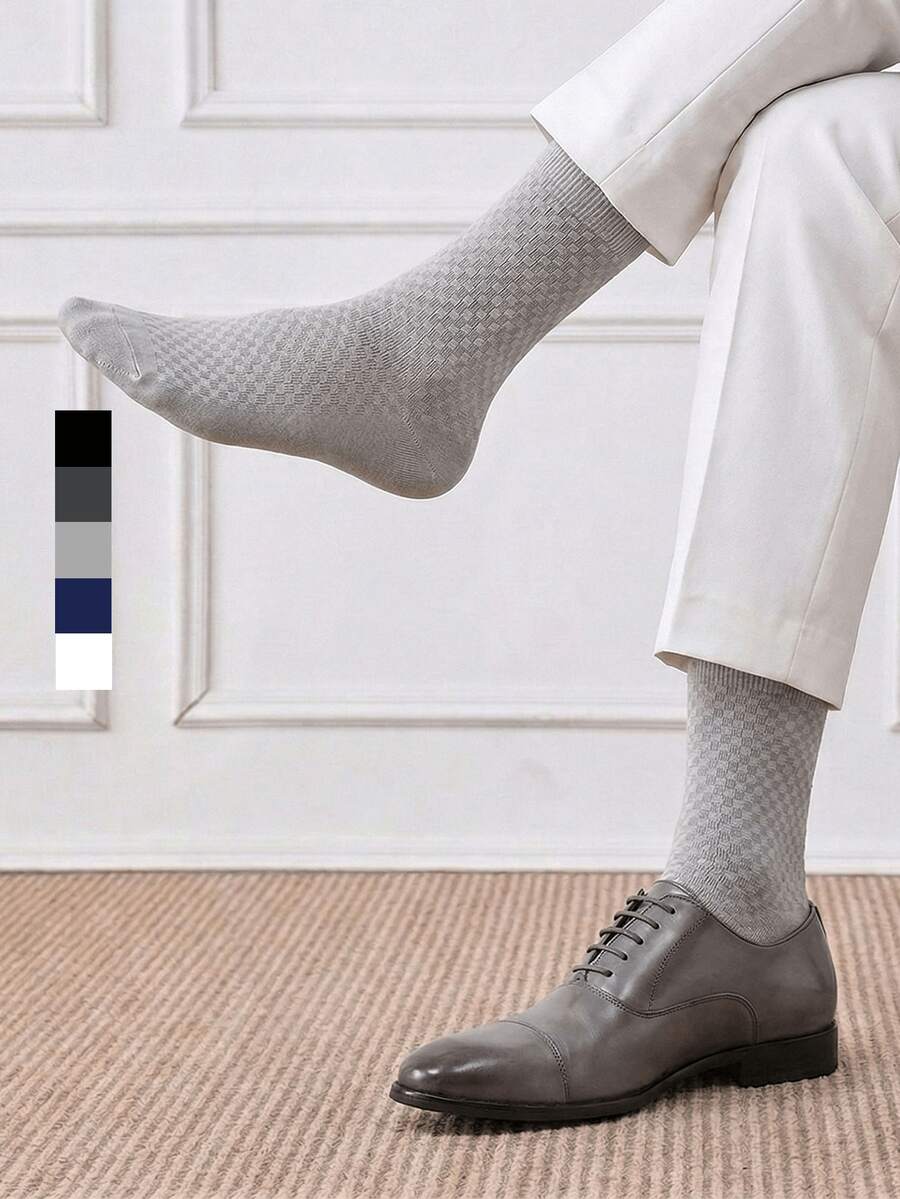 1/3 paire de chaussettes habillées multicolores pour hommes, chaussettes mi-mollet, chaussettes de travail, renforcées au niveau des orteils et du talon, respirantes, douces au toucher, absorbant la transpiration, convient comme cadeau pour la fête des pères ou le petit ami - Multicolore - Voir 1