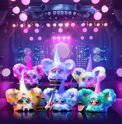 Furby Furblets Bub-Lee Mini Amigo, talla grande de 45 sonidos y música, habla solo en Furbish, juguete de peluche electrónico, rosa y blanco, regalos de vuelta a clases, para niños de 6 años en adelante