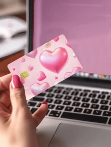 1 pieza Pegatina de tarjeta de crédito con corazón grande rosa, regalo romántico para parejas, regalo de fiesta y cumpleaños, hecho de material PVC, a prueba de huellas dactilares y resistente a los arañazos, adecuado para hombres, mujeres, parejas, para decorar tarjetas de débito/crédito, tarjetas universitarias, etc. - Tipo A - Ver 3