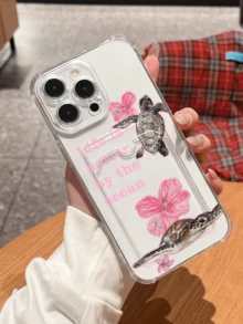 Turtle & Flower Card Slot Shockproof Phone Case Compatible With Apple 17/16/14 Pro Max, High-Quality New Design, Suitable For IPhone 13/15/12/12 Pro/11, Fashionable And Phone Protective Cover - Clear - View 5