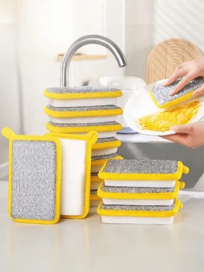 10片装双面洗碗海绵，双面厨房清洁布，洗碗海绵，海绵锅刷，多用途吸水海绵，碗碟清洁垫，持久耐用，泡沫丰富，可重复使用，厨房清洁海绵，厨房配件，家居用品