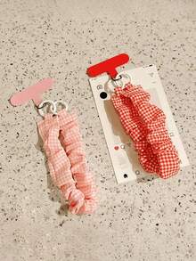 1 Ins Style Plaid Phone Lanyard Elastic Elastic Rope Super Nice Girl Wrist Anti-Lost Ccd Key Chain Pendant Female(Some Accessories May Be Random) - Multicolor - View 3