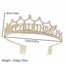 1个镶满水钻的字母皇冠“生日快乐”，合金水钻生日皇冠发饰 - 金色 - 查看 4