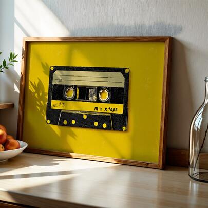 1 件复古磁带墙画 - 80 年代音乐海报，适合客厅装饰，无框复古磁带艺术画，送给音乐家和婴儿潮一代的乔迁礼物，客厅装饰画海报，家居装饰墙画，无框