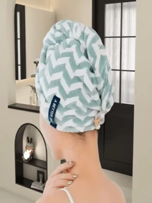 1/2pcs Colorful Striped + Wavy Green Microfiber Hair Towel Wrap | Super Absorbent, Soft & Smooth, Breathable, Lint-Free, Hair Drying Towel, Suitable For Short To Long Hair, Quick Drying, Polyester, Retro Style, Rectangular - 2pcs (multi-color) - View 6
