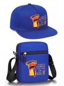 1pc/2pcs Jesus Power Print Unisex Baseball Cap And Crossbody Bag Set, Street Fashion Outdoor Sports Flat Brim Cap And Shoulder Bag, Adjustable, Gift For Yourself Or Friends - Multicolor - View 7