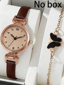 2pcs/Set Jam Tangan Quartz Wanita Elegan & Modis, Set Jam Tangan Gaya Kasual - Rose Gold - View 9