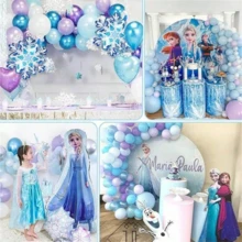 Conjunto Completo de Decoração para Festa de Aniversário, Tema Anna e Olaf, Conjunto de Pano de Bottom e Guirlanda de Balões, Inclui Faixa de Feliz Aniversário e Cortina de Borlas Metálicas, Adequado para Suprimentos de Festa da Princesa Frozen Mundo de Inverno - Conforme mostrado na figura - Visão 3