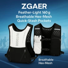 Black & White Honeycomb Lightweight Hydration Vest Pack, Outdoor Hiking Cycling Backpack, Portable Sports Storage Backpack With Water Bottle Holder & Phone Pouch - Multicolor - View 11
