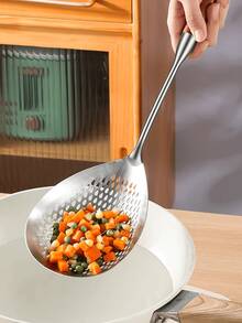 1 pieza Cuchara ranurada de acero inoxidable - Resistente al calor (350°C), filtro perforado a prueba de fugas, mango ergonómico y filtro de malla fina, apto para freír, olla caliente, cocinar, servir, hornear - Utensilio de cocina para restaurante y hogar, superficie lisa, duradero, accesorio de cocina, muy conveniente, gran regalo para mujeres y familias - Plateado - Ver 5