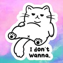 "I Don't Wanna." Lying Flat White Cat "Slacking" Elegant Cute Cartoon Sticker - Waterproof Vinyl Sticker - Durable Matte Surface, Self-Adhesive Bumper Sticker, Suitable For Cars, Windows, Laptops, Trucks, Water Bottles - Multi-Purpose Durable Design, Car Sticker - Vinyl - View 9