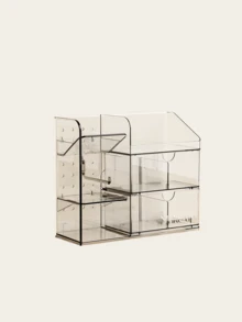1 pieza Caja de almacenamiento transparente tipo cajón para borlas de maquillaje, almohadillas y perfumes, estante de exhibición de joyas y collares tipo tablero perforado - Multicolor - Ver 11