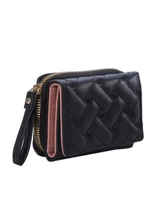 Short Heart Embroidered Diamond Pattern Wallet For Women, Multi-Card Slots, Buckle Card Holder, Zipper Coin Purse, Portable Handbag - A - 查看 3