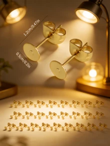 20pcs Gold Stainless Steel Flat Earring Studs Set, Stainless Steel Earring Backs, DIY Earrings, Hypoallergenic - Yellow Gold - View 4