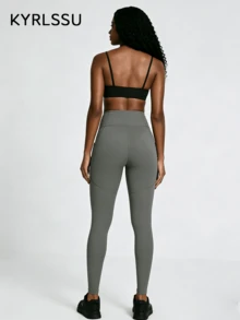 ZULIZ KYRLSSU 女士高腰侧袋修身瑜伽紧身裤，运动七分裤 - 灰色 - 查看 3