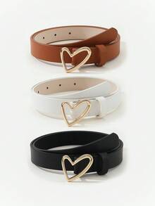 Bộ 3 chiếc thắt lưng nữ bằng da PU khóa hình trái tim màu vàng, nhiều màu sắc, kiểu dáng ngọt ngào, tối giản, phụ kiện đa năng cho váy, quần jeans, phù hợp cho công sở, đi làm, Ngày của Mẹ. - Nhiều màu - Xem 8