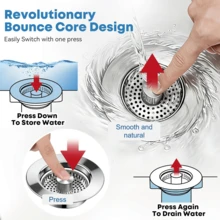 Upgraded 3-In-1 Kitchen Sink Drain Strainer (With Cleaning Brush) - Stainless Steel Sink Stopper, Anti-Clogging Sink Food Collector Basket, Quick Drainage Deodorizing Sink Plug, Fits 3 1/2" Drain Hole (Silver - 1 Piece) - A - View 3