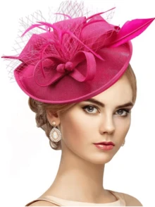 1 pieza Tocado de sombrero elegante, Sombrero de carreras de Kentucky Derby, Sombrero de plumas para fiesta de té para damas/niñas, Equitación - Multicolor - Ver 19