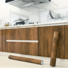 1卷复古棕色木纹自粘墙纸，美式风格，防水防油，自粘式，适用于冰箱、音响、烘干机、橱柜、烤箱等家用电器家具翻新贴纸，厨房背景墙纸，家居装饰 - 木紋 - 查看 12