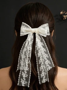 1个超可爱森林蕾丝双蝴蝶结发夹 - 米色 - 查看 1