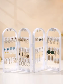 1 Earring Display Stand, Acrylic Foldable Jewelry Necklace Box Organizer - White - View 4