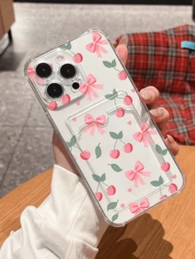 Cute Cherry Bow Inlay Shockproof Phone Case Compatible With Apple 17/16/14 Pro Max, High-Quality New Model Compatible With Iphone 13, Fashionable Phone Protective Cover Compatible With Iphone 12/12 Pro, 11, 15 Pro Max, Minimalist Ins Style Compatible With Iphone 16/17 Pro Max - Clear - View 5