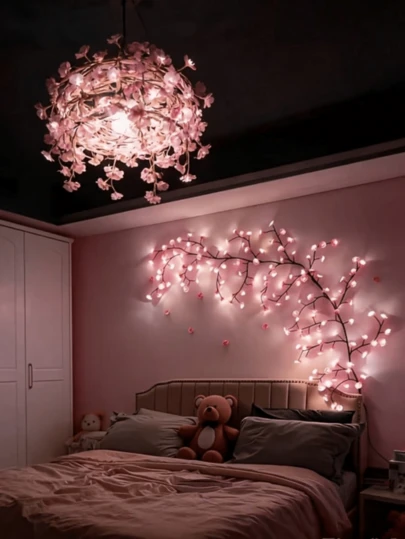 LED樱花树枝壁灯，8种灯光模式，柔韧柳枝造型，花卉墙饰，适用于卧室、母亲节、家居、春季装饰、情人节装饰、送给女孩的礼物