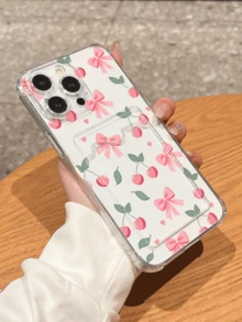 Cute Cherry Bow Inlay Shockproof Phone Case Compatible With Apple 17/16/14 Pro Max, High-Quality New Model Compatible With Iphone 13, Fashionable Phone Protective Cover Compatible With Iphone 12/12 Pro, 11, 15 Pro Max, Minimalist Ins Style Compatible With Iphone 16/17 Pro Max - Clear - View 3
