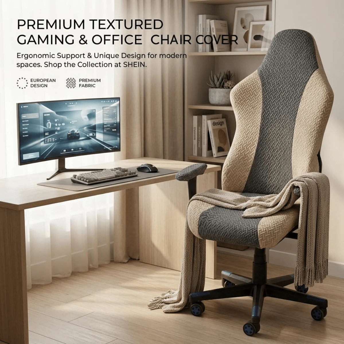 Vỏ bọc ghế chơi game co giãn, họa tiết sọc Jacquard, có thể tháo rời và giặt được, dày và mềm mại, phù hợp cho văn phòng, quán bar, phòng ngủ, trang trí nhà cửa cho ghế chơi game. - trắng - Xem 1